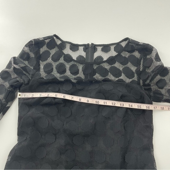Betsey Johnson Whimsigoth Sheer Neck 3/4 Sleeve Polka Dot Overlay Black Sheath 6 - Picture 9 of 12